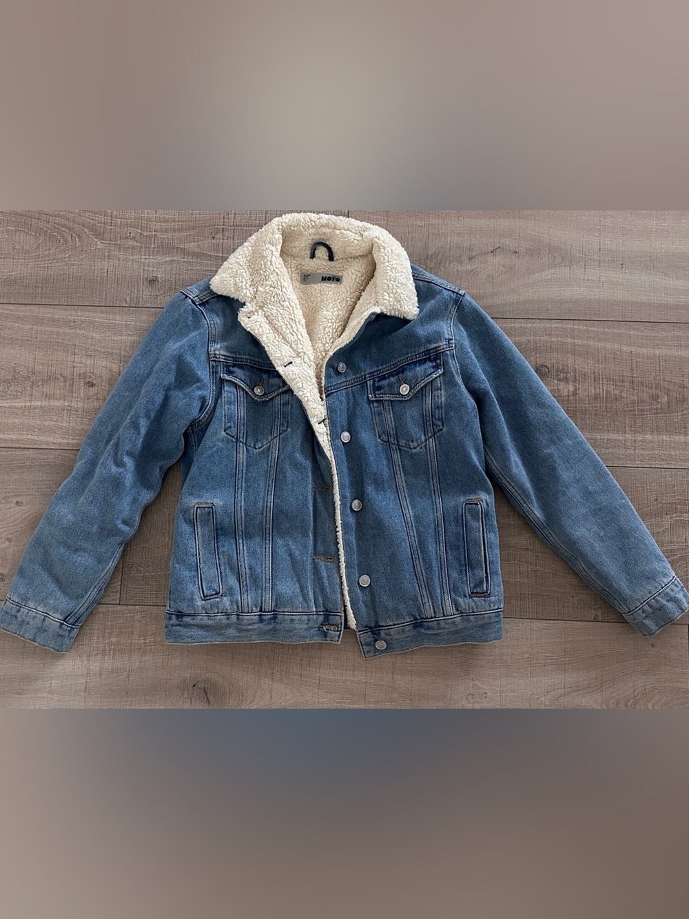 Topshop Denim Sherpa-Lined Jacket in Blue with Cream Lining